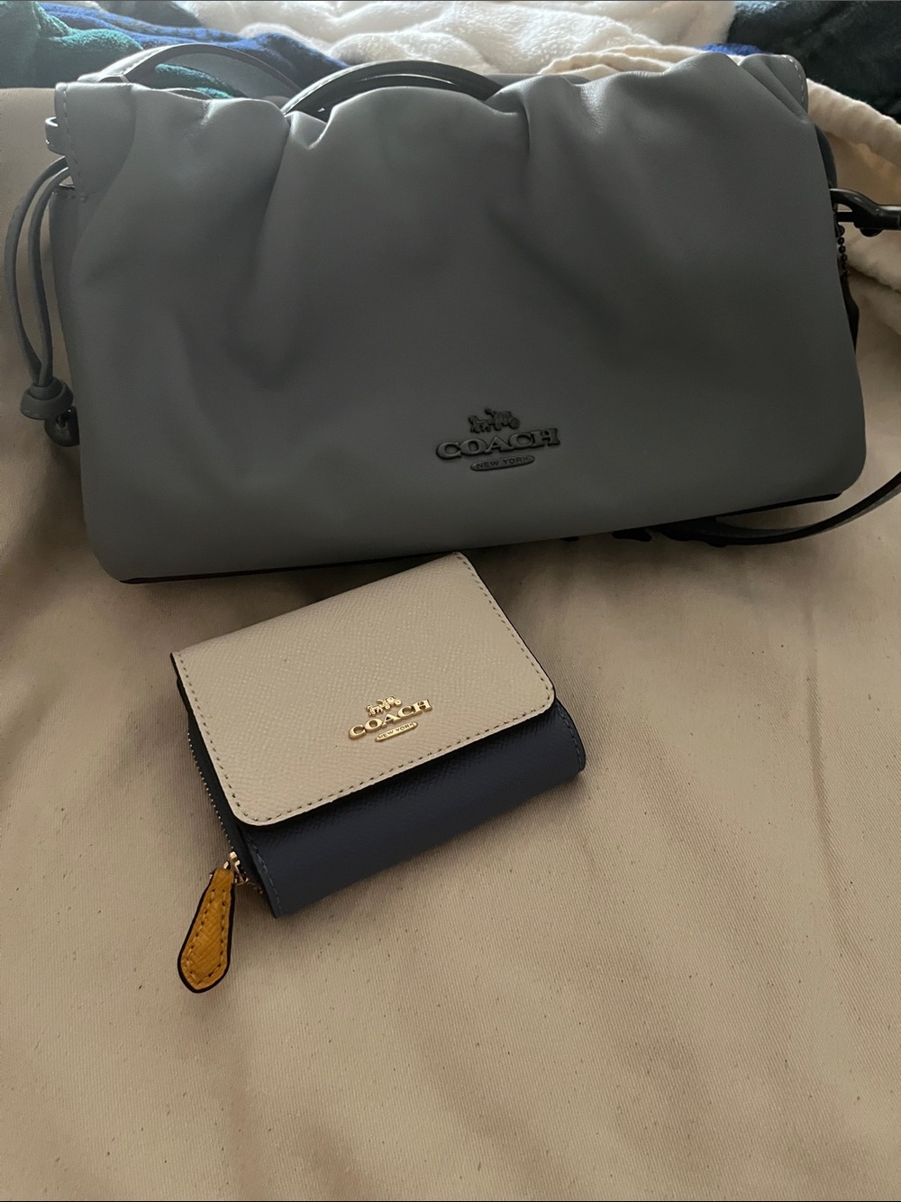 COACH Gray Crossbody Bag with Two-Tone Wallet